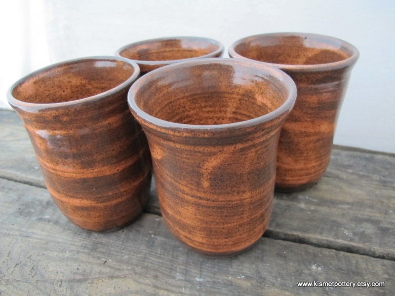 Stoneware Tumblers // Handmade Pottery Cups // Desert Sun // Nectarine // Set of 4