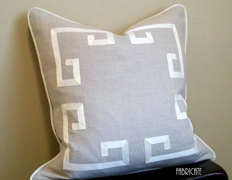 Greek Key Aegean Fretwork Linen and Off White- Pillow Cover