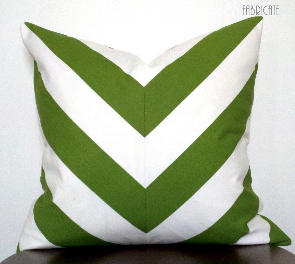 Wide Stripe Chevron Green-Pillow Cover