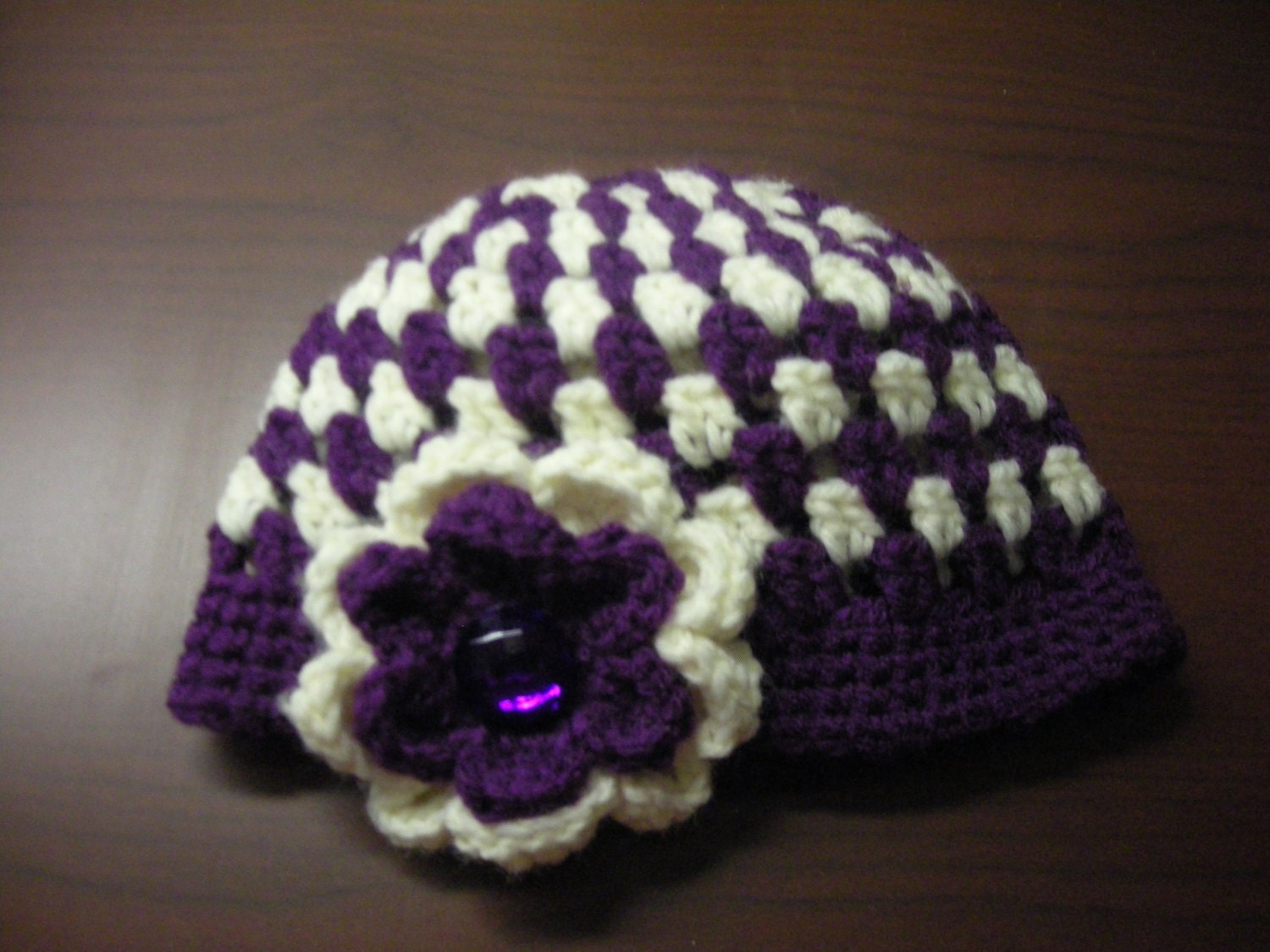 Fashionable Girl's Crochet Hat - 2 flowers with button