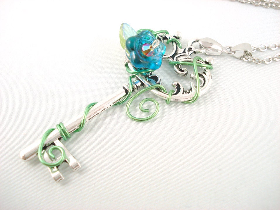 Titania's Secret Garden Key in Blue Necklace - Made to Order