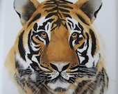 Tiger painting on ceramic tile original artwork