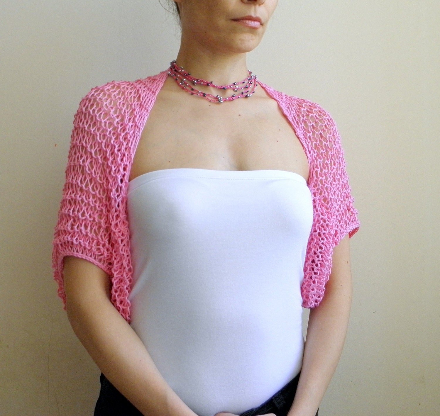 Pink shrug/shawl - boho rose kimono sleeve bolero/capelet - organic cotton