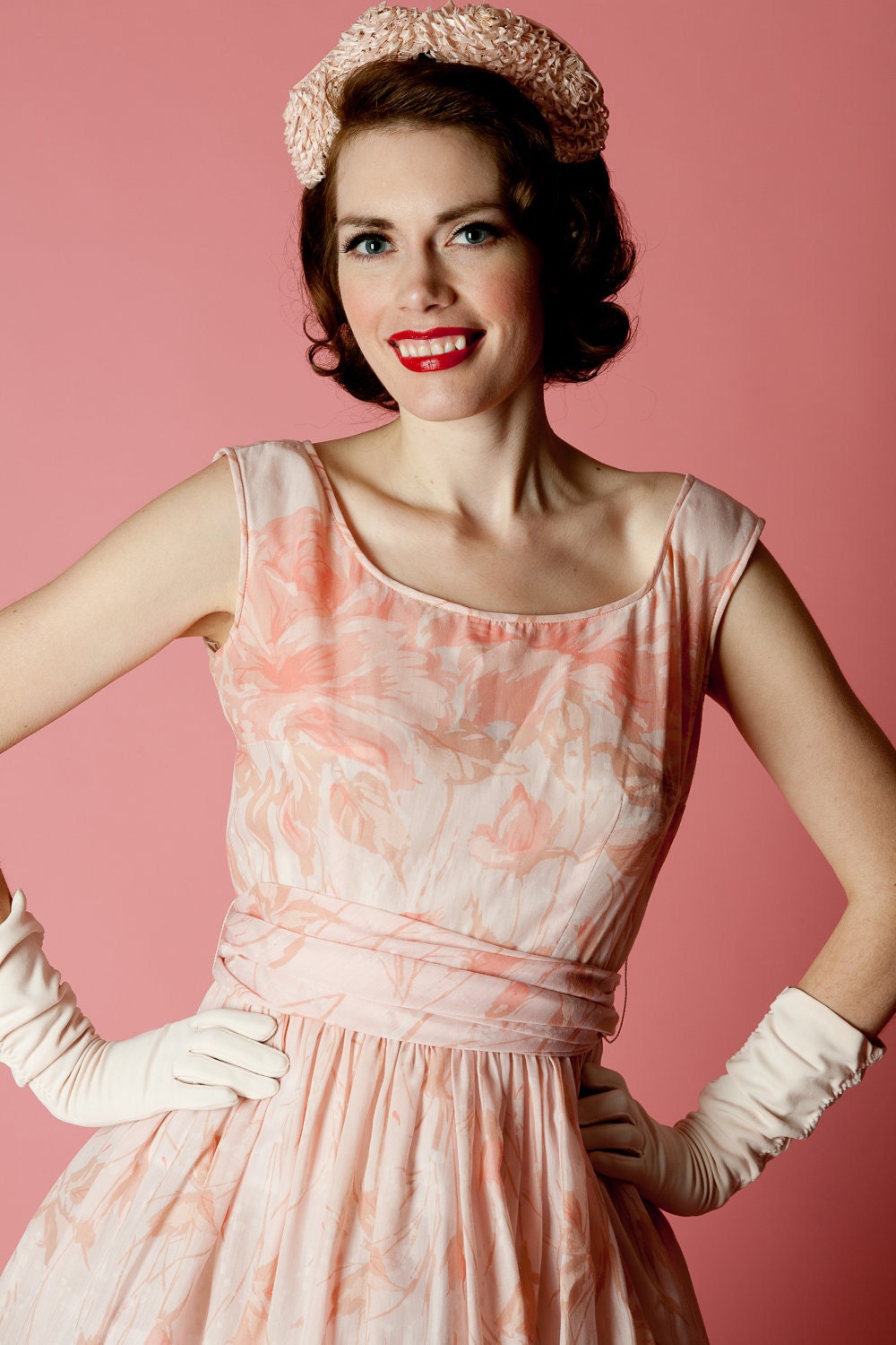 Vintage 1950s Dress Pink Jerry Gilden Blush Wedding Bridal Fashions