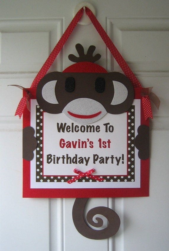 Sock Monkey Birthday Party Door Sign