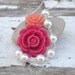 Bridesmaid Statement Necklace: Fuchsia and Coral Rose Pearl Necklace and White Swarovski Pearls. Beaded Asymmetrical Bridesmaids Jewelry