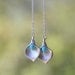 Long Silver Calla Lily Flower Petal and Turquoise Bead Chain Dangle Earrings - Chic Long Chain Earrings