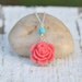 Coral Red Rose and Turquoise Classic and Simple Summer Necklace Jewelry Gift for Her. Free Shipping.