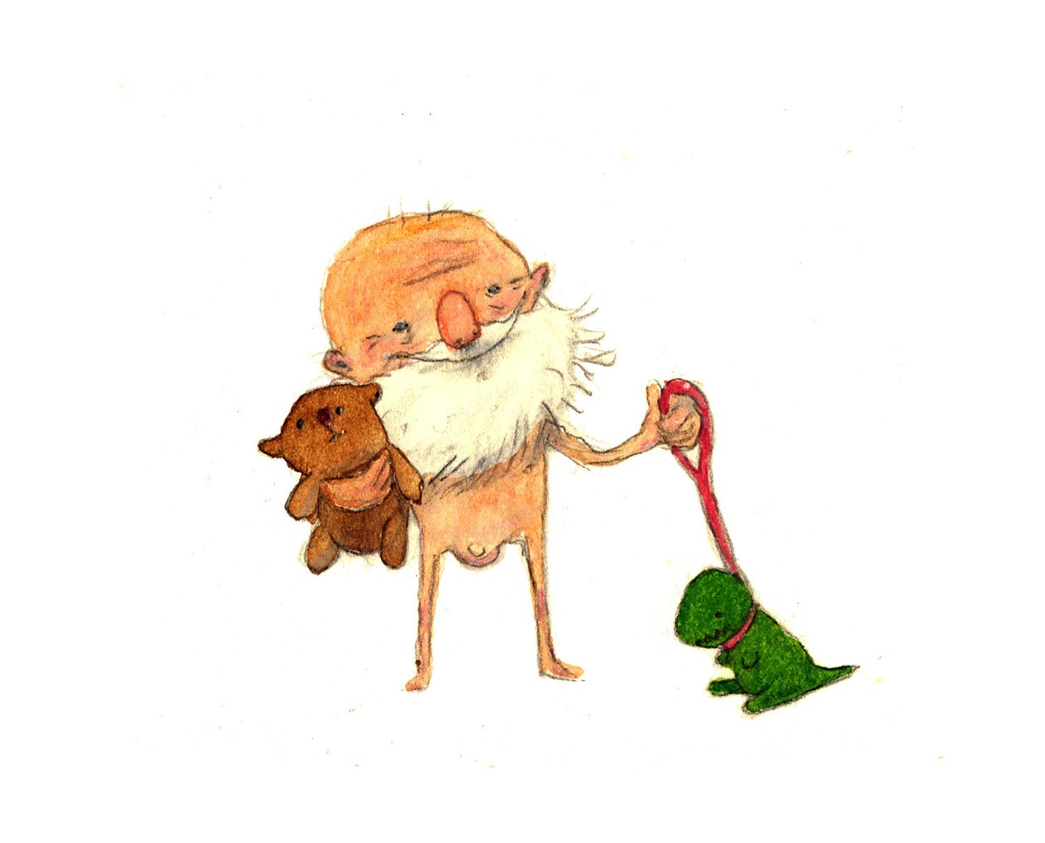 Old man with his dinosaur and bear