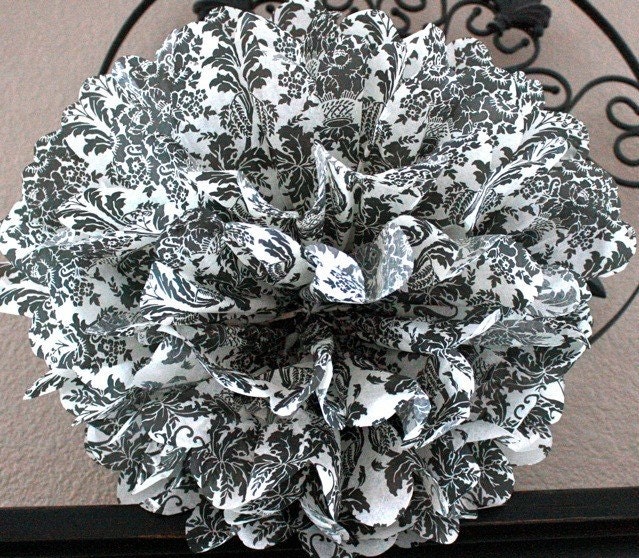 Damask Tissue Paper Pom Pom - Black Tie Event Decoration - Nursery Decor - Birthday Party - Wedding Decoration