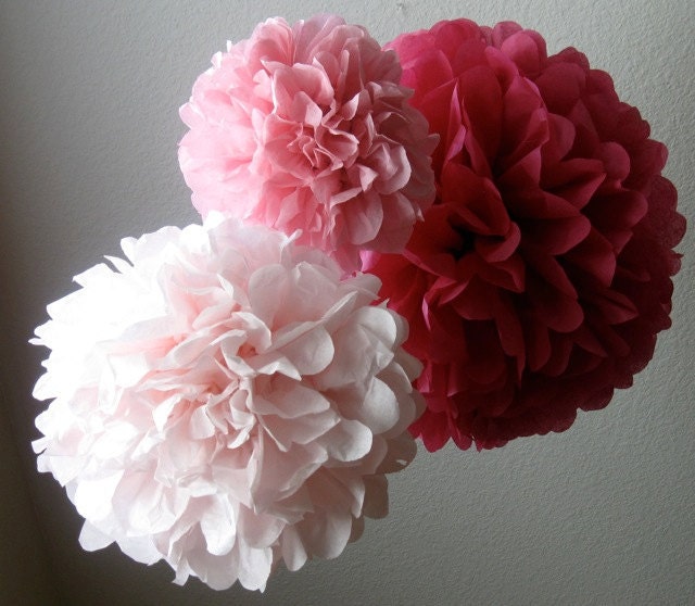 3 Paper Pom Poms - Your Color Choice- SALE - Birthday Decor - Wedding Decor -  Shower - Baptism Decorations