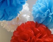 10 Tissue Paper Pom Poms- Circus Carnival or Big Top Birthday Party Set