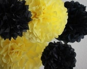 Tissue Paper Pom Poms - Set of 10 Poms- Bumble Bee Party - Honey Bee - Winnie the Pooh party