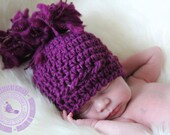 Baby Girl, Crochet Baby Hat, Crochet Newborn Beanie, Purple, Amethyst, Tassle, 0 - 3 months, READY TO SHIP, Sweetness In Smyrna
