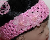 Baby Headband - Crochet Baby Headband - Crochet Headband - Pink - Silk Flowers - Newborn to 3 months - READY TO SHIP