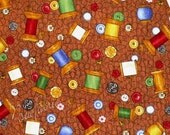 Sewing Notions Fabric Thread Spool Buttons on brown
