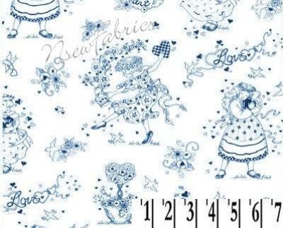 MaRy EngelBrEiT FaBriC Sweetheart TOILE BLUE on White