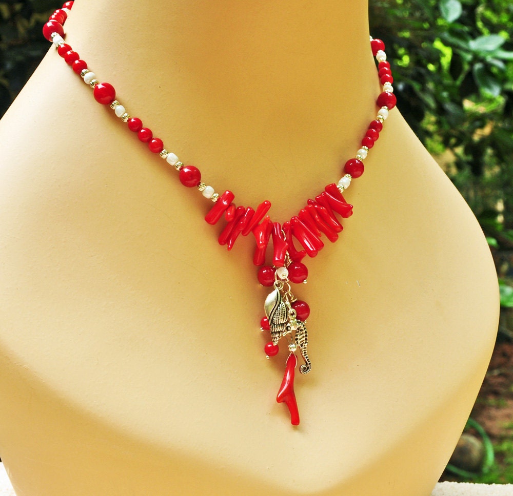 Red Coral Sea Charms Pendant Necklace