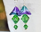 Green and Purple Crystal Dangle Earrings