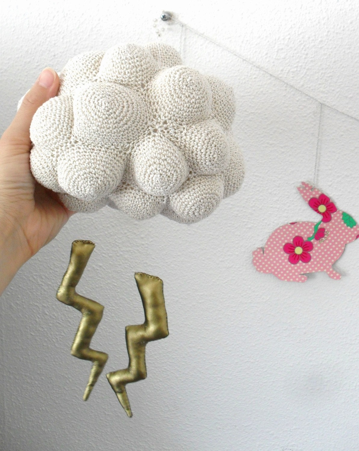 Nice storm-Cloud with lightning- crochet Mobile