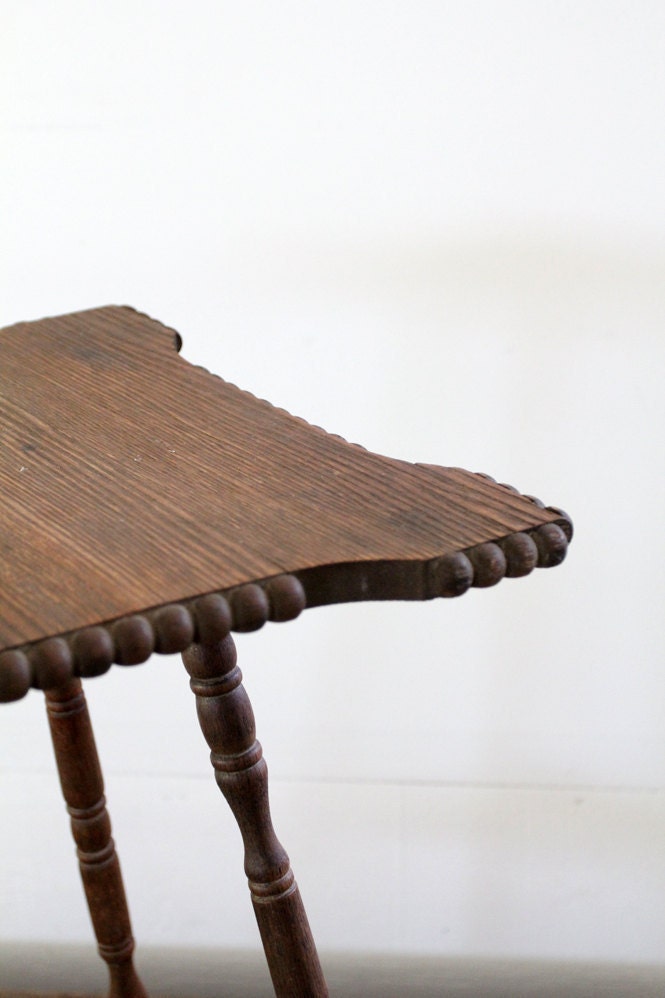 Primitive Wood Table // Carved Wood End Table - 86home
