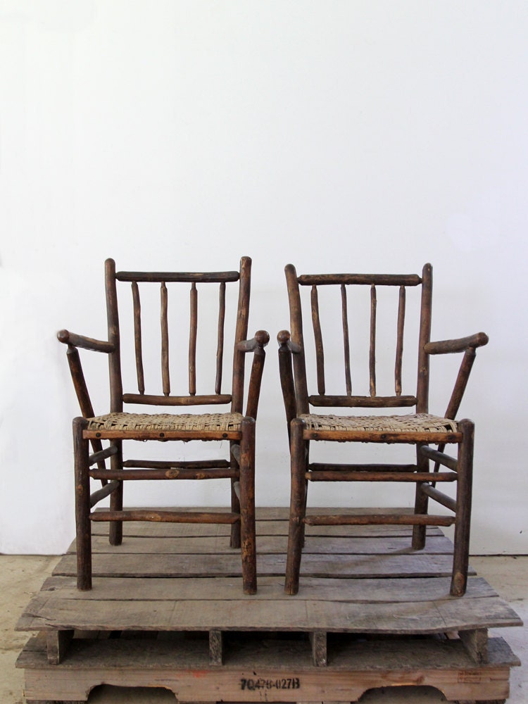 Antique Woven Chairs / American Rustic Lodge Chairs - 86home