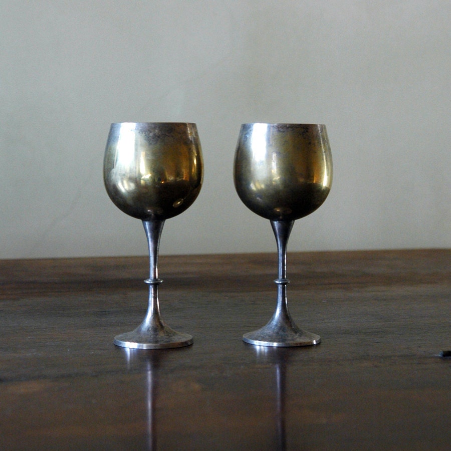 Antique Silver Goblets // Silver Plate by 86home on Etsy