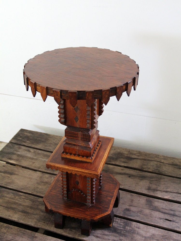 Antique Tramp Art Table // Folk Art End Table