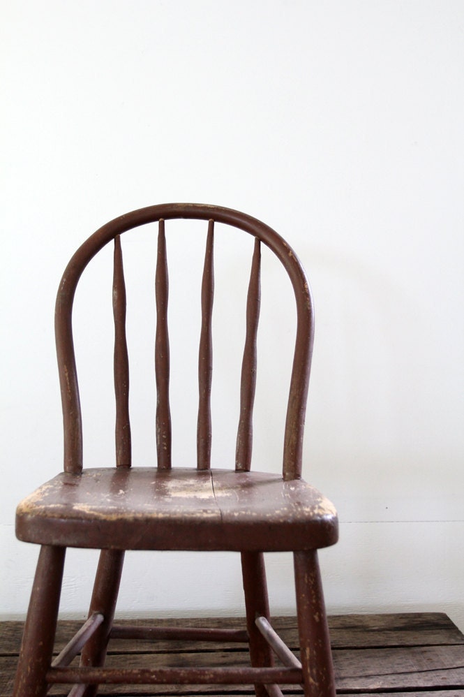 Antique Wood Spindle Chair // Brown Wood Chair