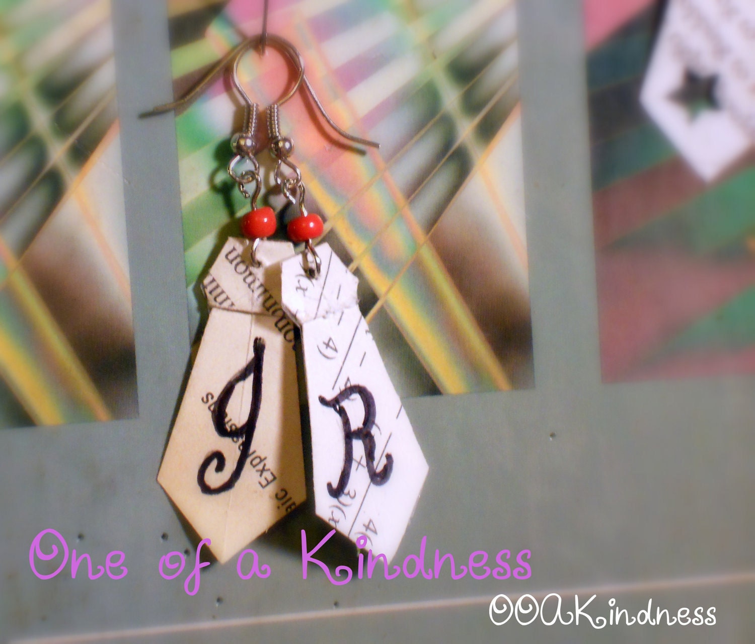 Unique Origami Necktie Earrings from old text books  - math, literature, & decorative papers