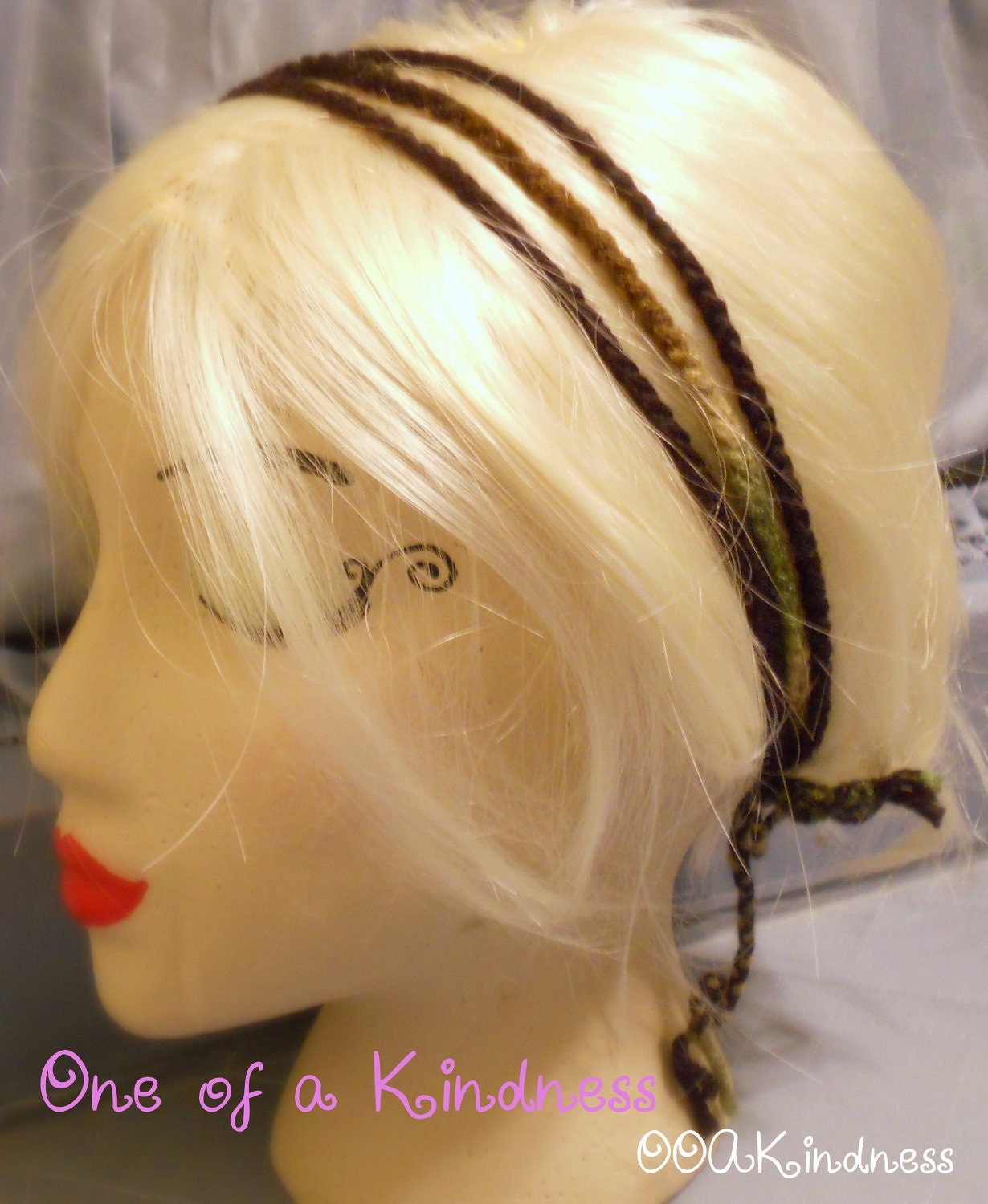 Black & Camouflage Crochet Acrylic Triple Headband with Braided Ties