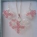 Pink ribbon Awareness Swarovski crystal puffed heart necklace and earrings set 925 Sterling Silver