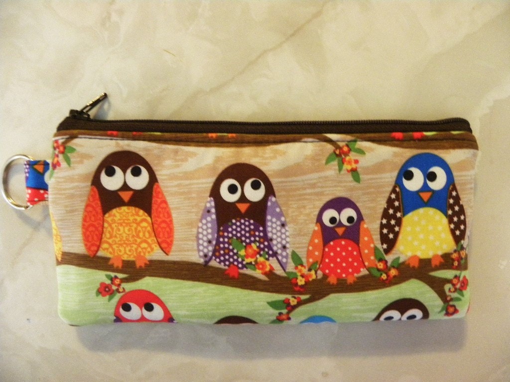 Owls Pencil Case/cosmetic pouch-Owls on branches out of print fabric