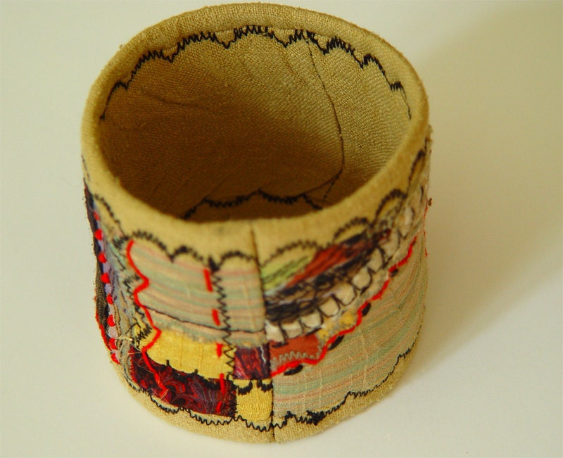 SILK CUFF, Eco - Friendly Jewellery, Embroidered Bracelet, Purple Red, Women Accessory, Gift Idea