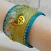 SUMMER BRACELET, Embroidered Jewelry, Turquoise Lime, Silk Bracelet, Quilted Textile