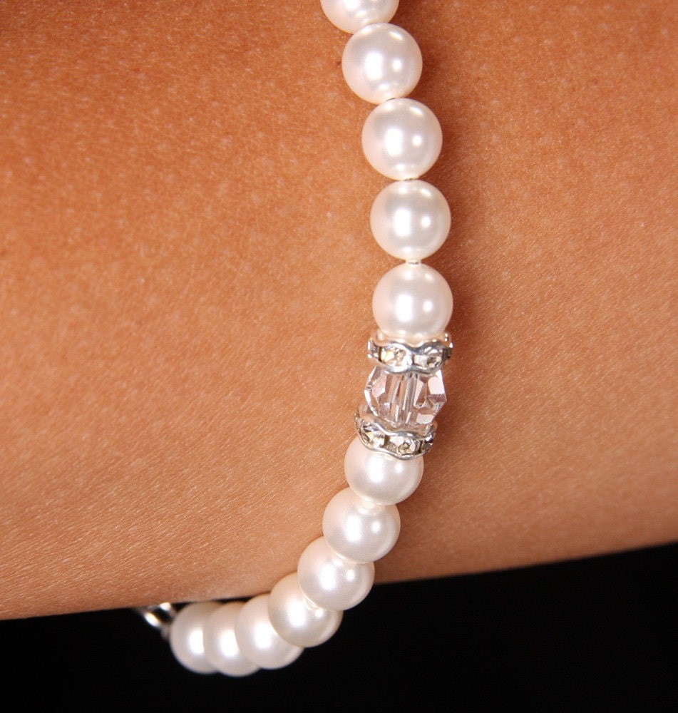 Swarovski Crystal Pearl Rhinestone Rondelle Bridal Bracelet