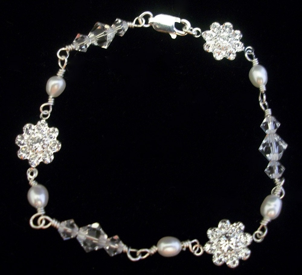 Swarovski Crystal Freshwater Pearl Flower Bridal Bracelet, The Abigail