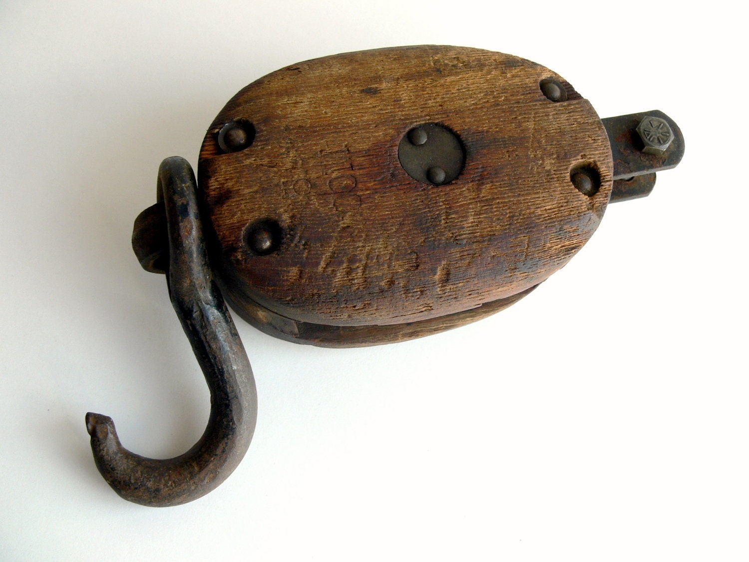 Antique Wood Pulley Primitive Barn Pulley with by EitherOrFinds