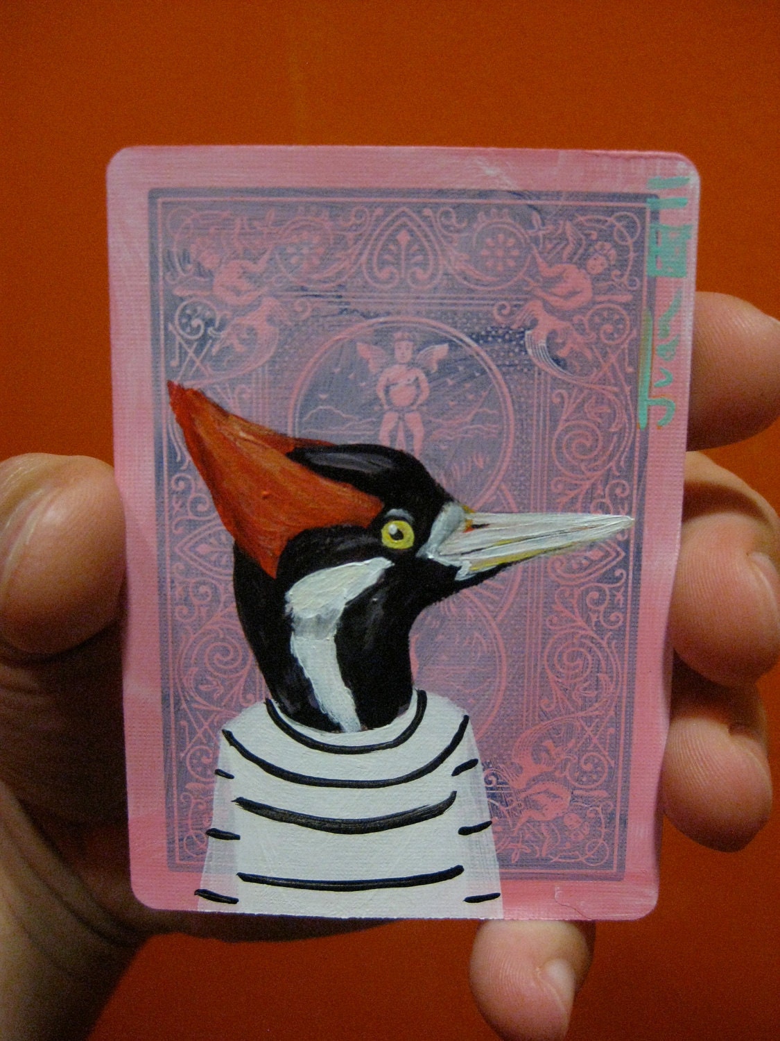 Ivory-Billed Woodpecker Portrait N1. ACEO's card 2.5"x3.5" original acrylic painting. 2011