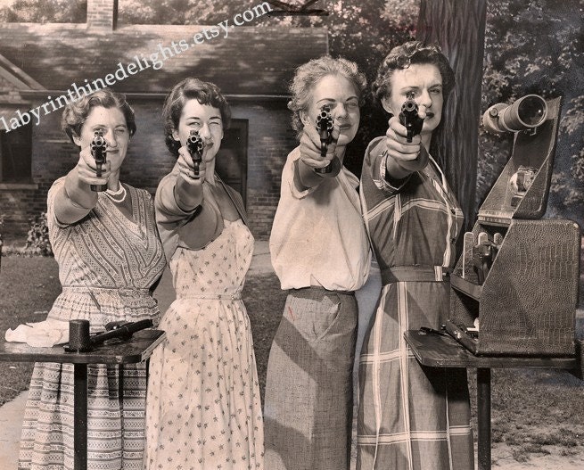 RESERVED Vintage Photo of Women shooting Guns / Police / Pistol / Revolver / 50s