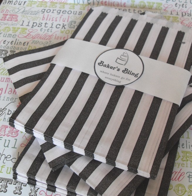 Set of 100 Black Stripe Medium Candy Bags for Candy Bars, Party Treats and Gifts  - 5" X 7"