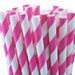 Hot Pink Striped Paper Drinking Straws with Printable DIY Flags (50 count)