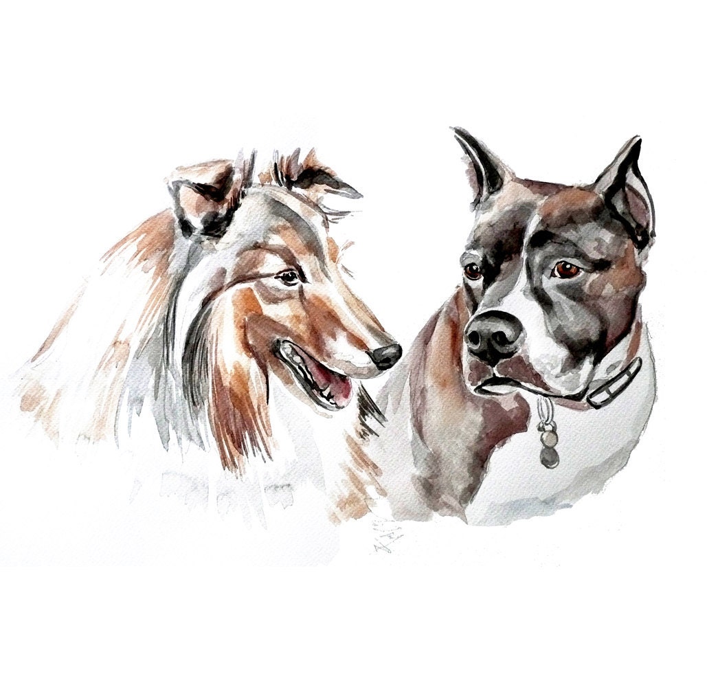 13x19 Custom Pets Portrait original watercolor painting customized commision dog cat animal pet lover large illustration drawing