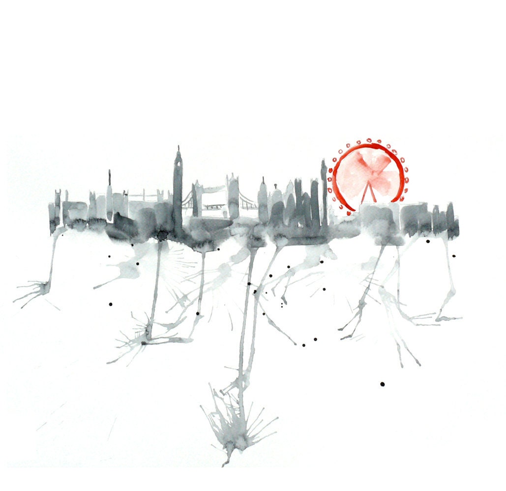 London Original Painting Watercolor abstract fog city fine art illustration home wall decor artwork contemporary modern cityscape 13x19