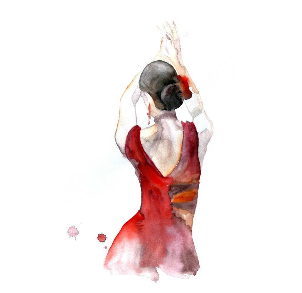 Watercolor Painting Flamenco dancer 13x19