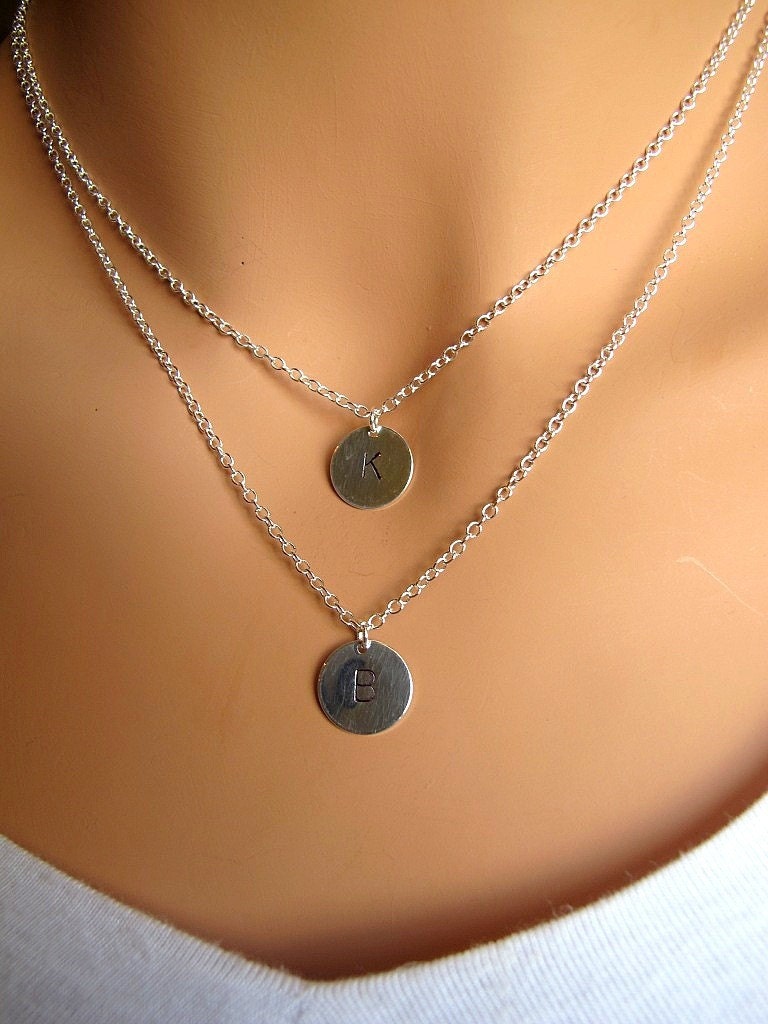 Two Initials Personalized sterling silver double coin necklace