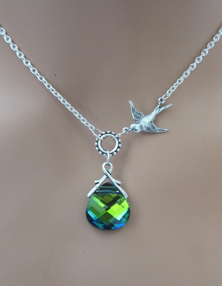 Peacock Aqua Sphinx and Sparrow sterling silver necklace