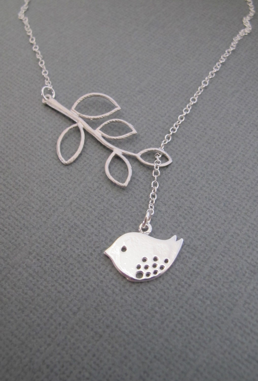 Sparrow and Branch lariat necklace in STERLING SILVER.