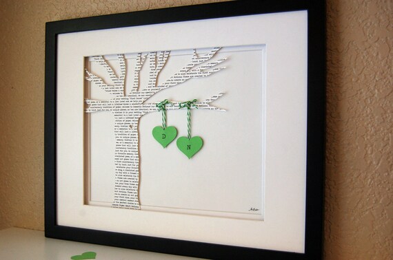Custom Wedding Gift, Wedding Vows, First Dance Song, Printed Paper Tree with Hanging Hearts
