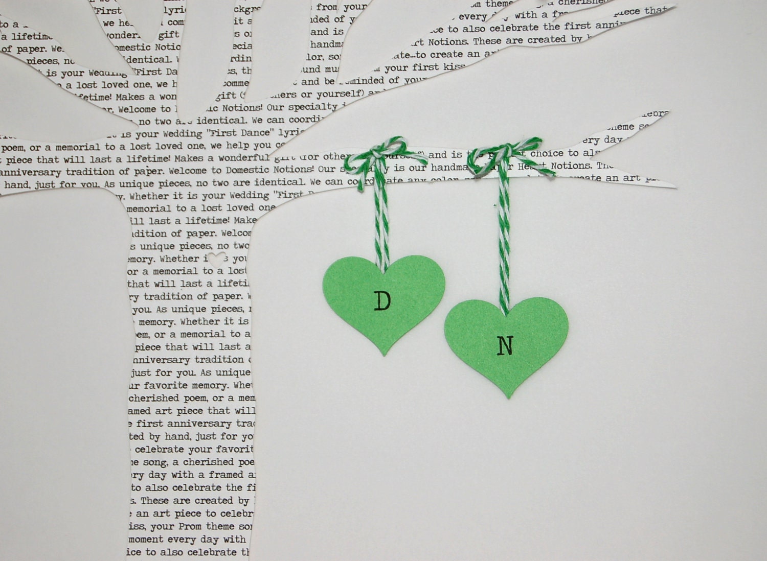 Custom Wedding Gift, Wedding Vows, First Dance Song, Printed Paper Tree with Hanging Hearts